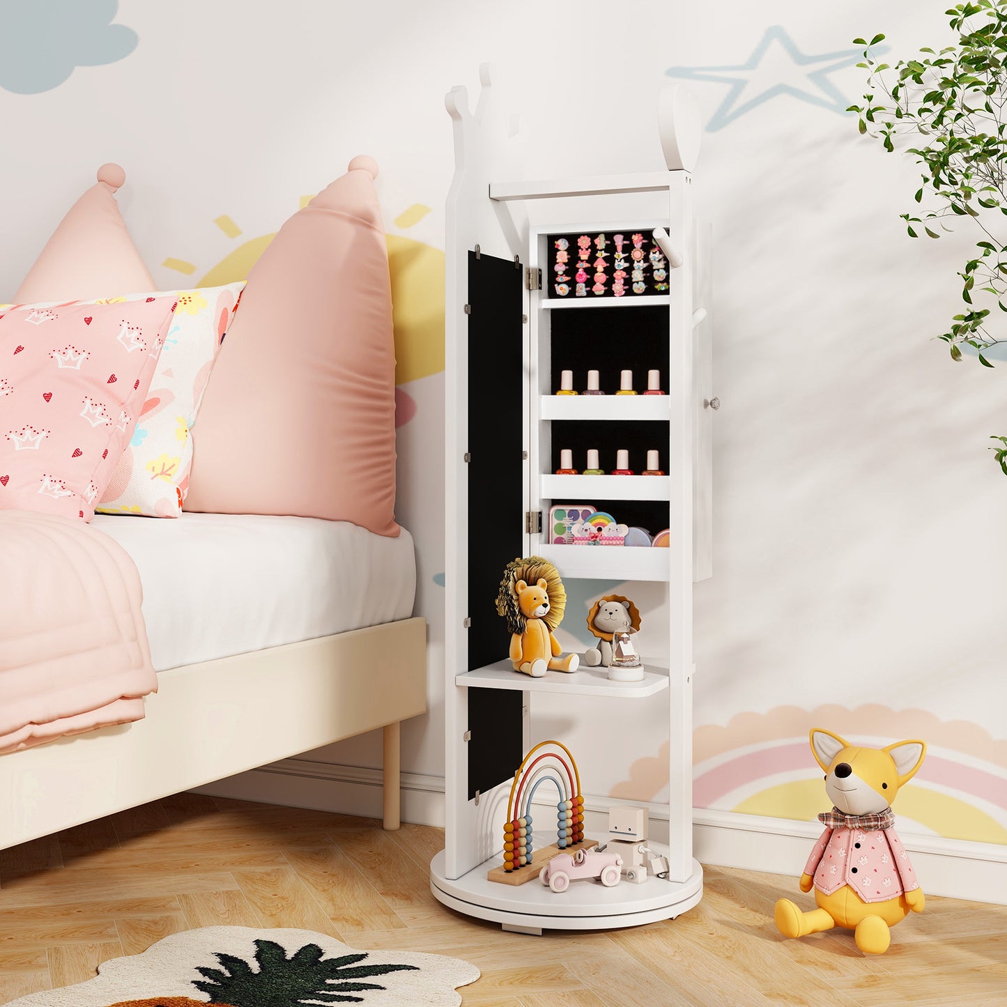 Kids Full Length Mirror Jewelry Armoire Cabinet with Storage
