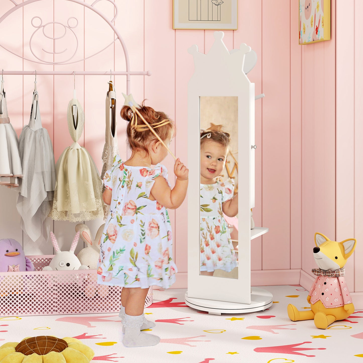 Kids Full Length Mirror Jewelry Armoire Cabinet with Storage