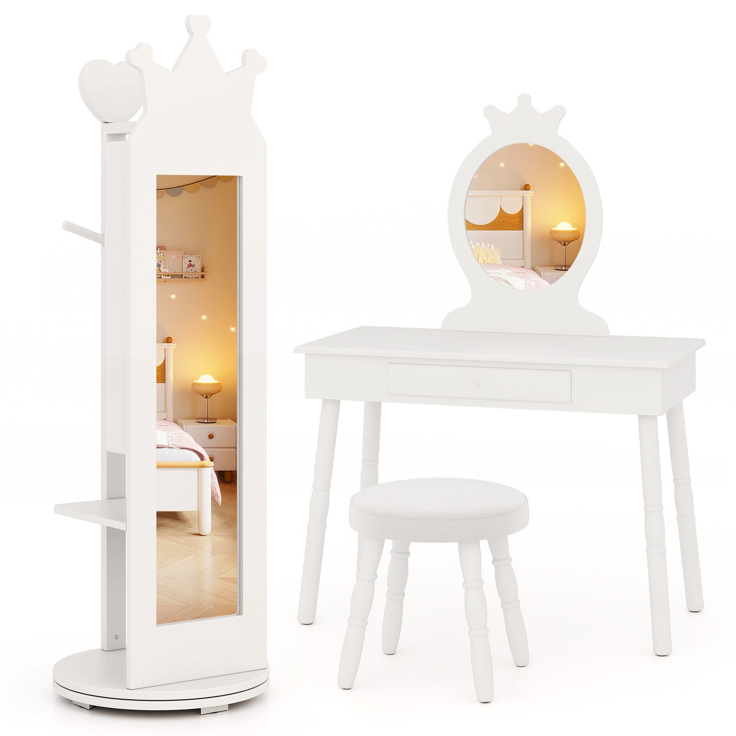 Kids Full Length Mirror Jewelry Armoire Cabinet with Storage