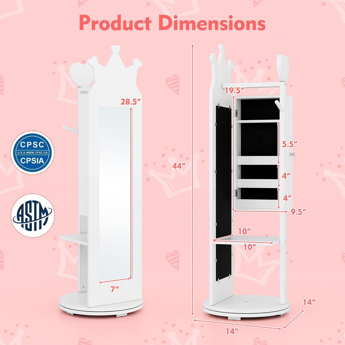 Kids Full Length Mirror Jewelry Armoire Cabinet with Storage