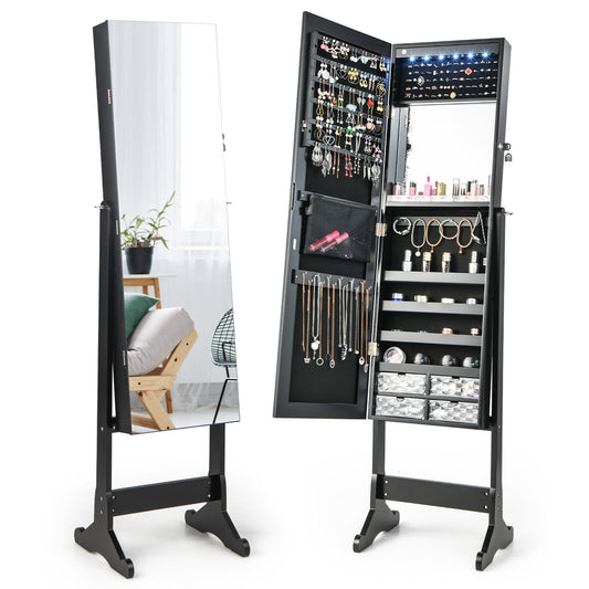 Full Length Jewelry Armoire with LED Lights and Mirror