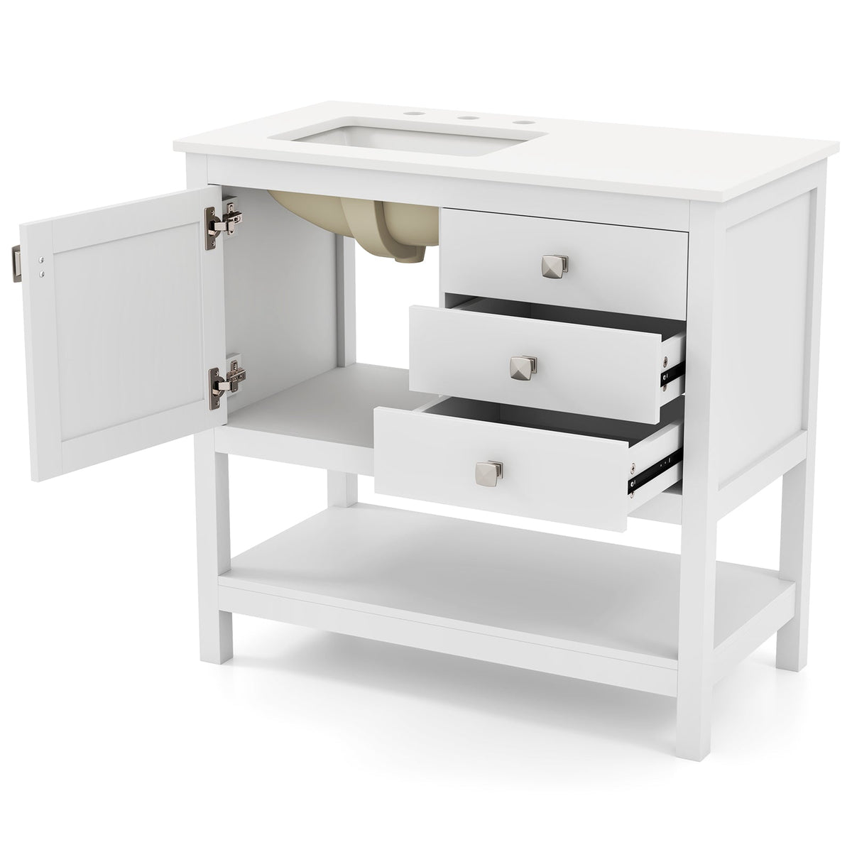Freestanding Bathroom Vanity Unit with Basin Floor Storage Cabinet-White