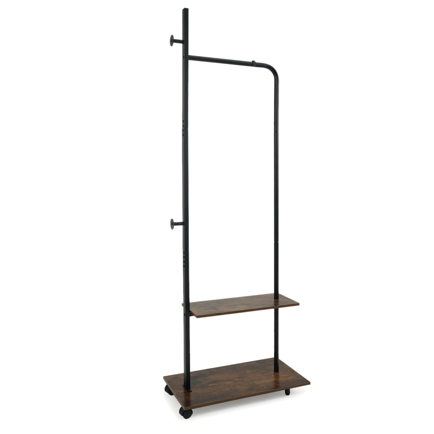 Freestanding Clothing Rack with Wheels and Storage Shelves for Entryway and Bedroom