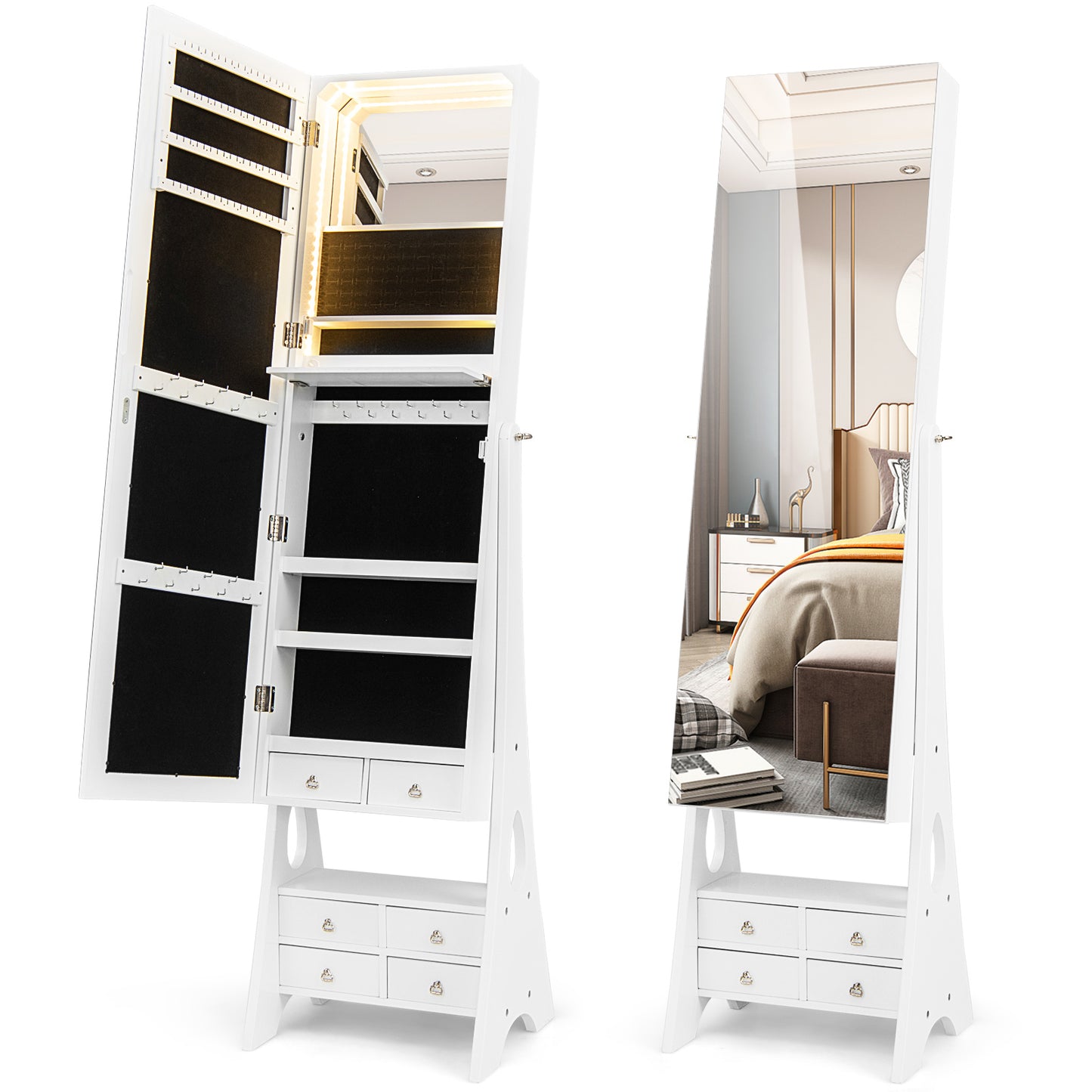 Full Length LED Jewelry Armoire with 6 Drawers