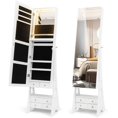 Full Length LED Jewelry Armoire with 6 Drawers