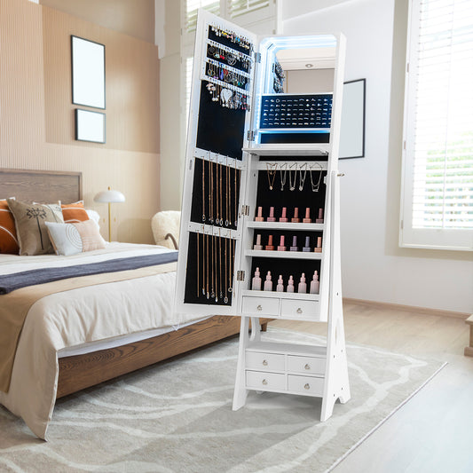 Full Length LED Jewelry Armoire with 6 Drawers