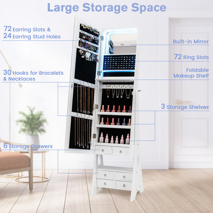 Full Length LED Jewelry Armoire with 6 Drawers