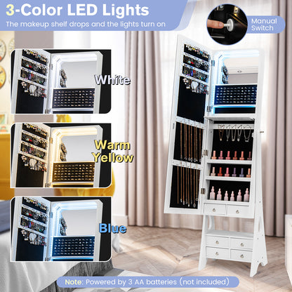 Full Length LED Jewelry Armoire with 6 Drawers