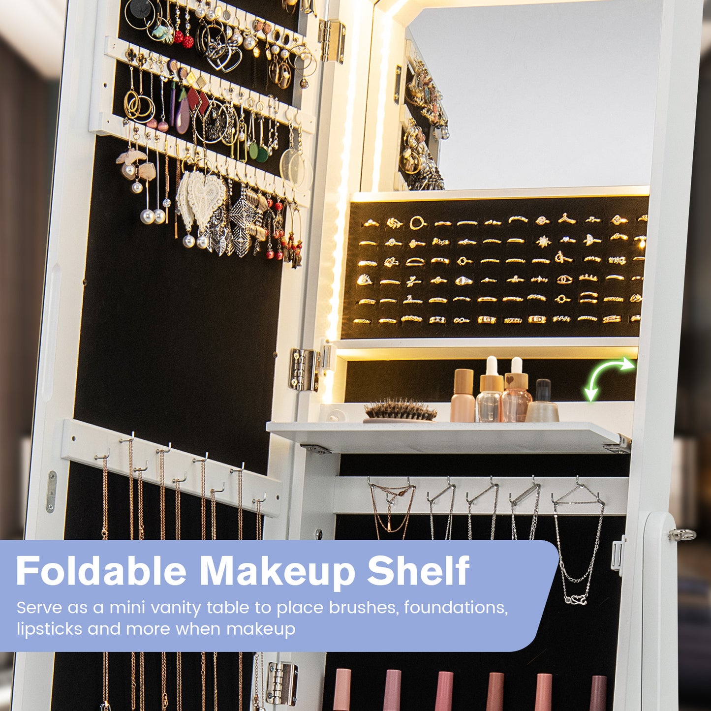 Full Length LED Jewelry Armoire with 6 Drawers