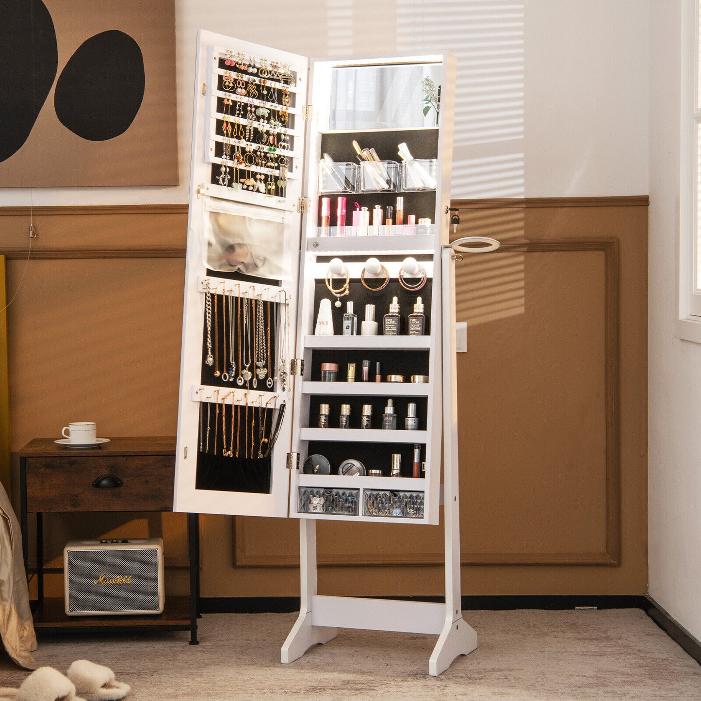 Jewelry Cabinet with Full Length Mirror and LED Lights