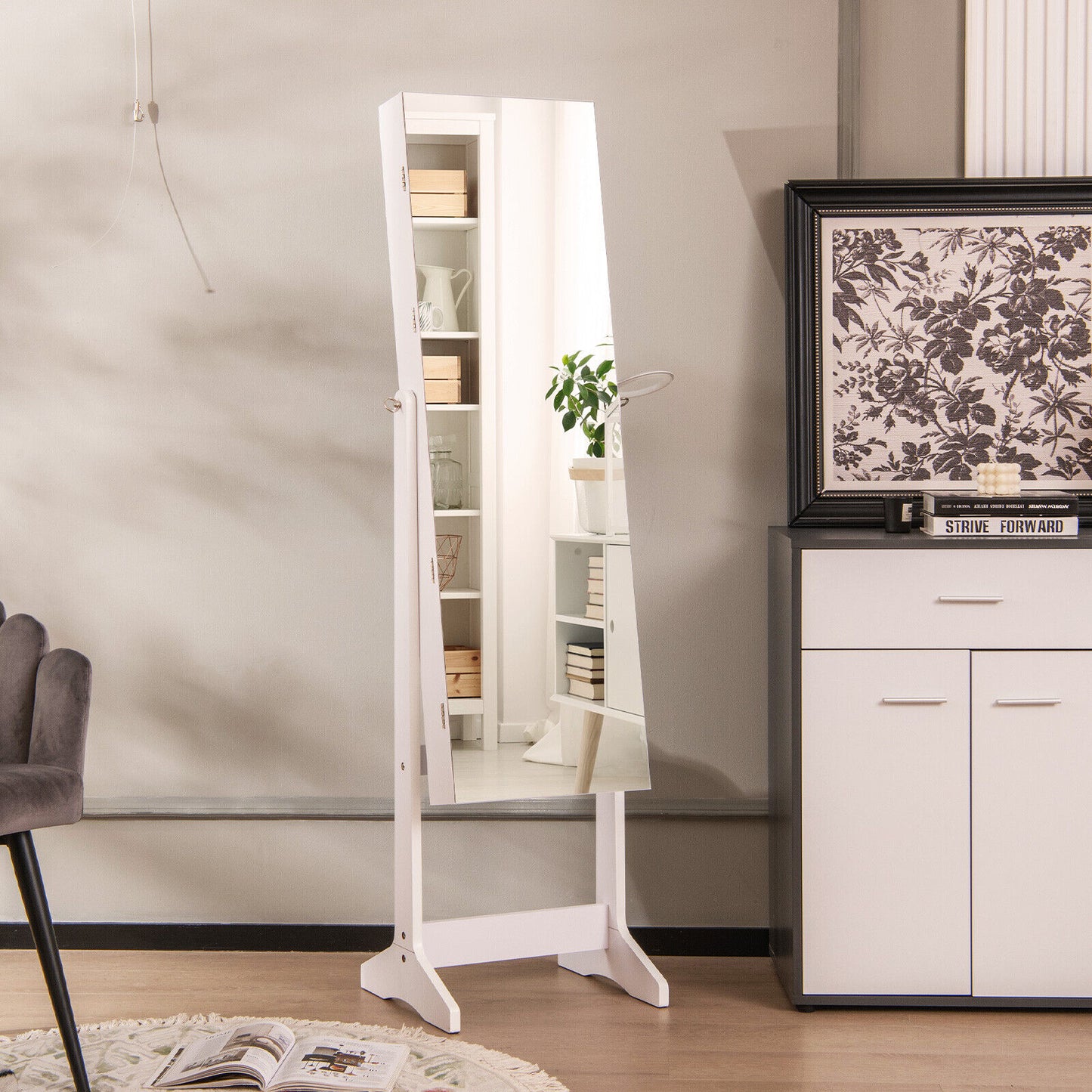 Jewelry Cabinet with Full Length Mirror and LED Lights
