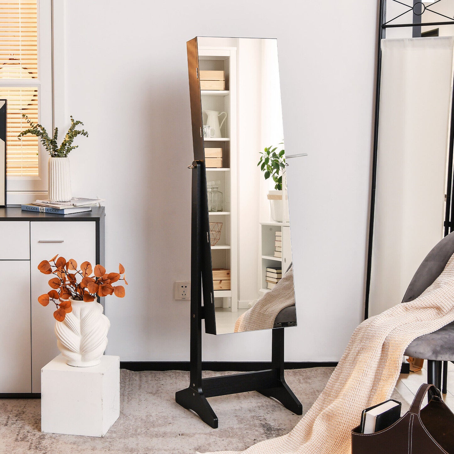 Jewelry Cabinet with Full Length Mirror and LED Lights