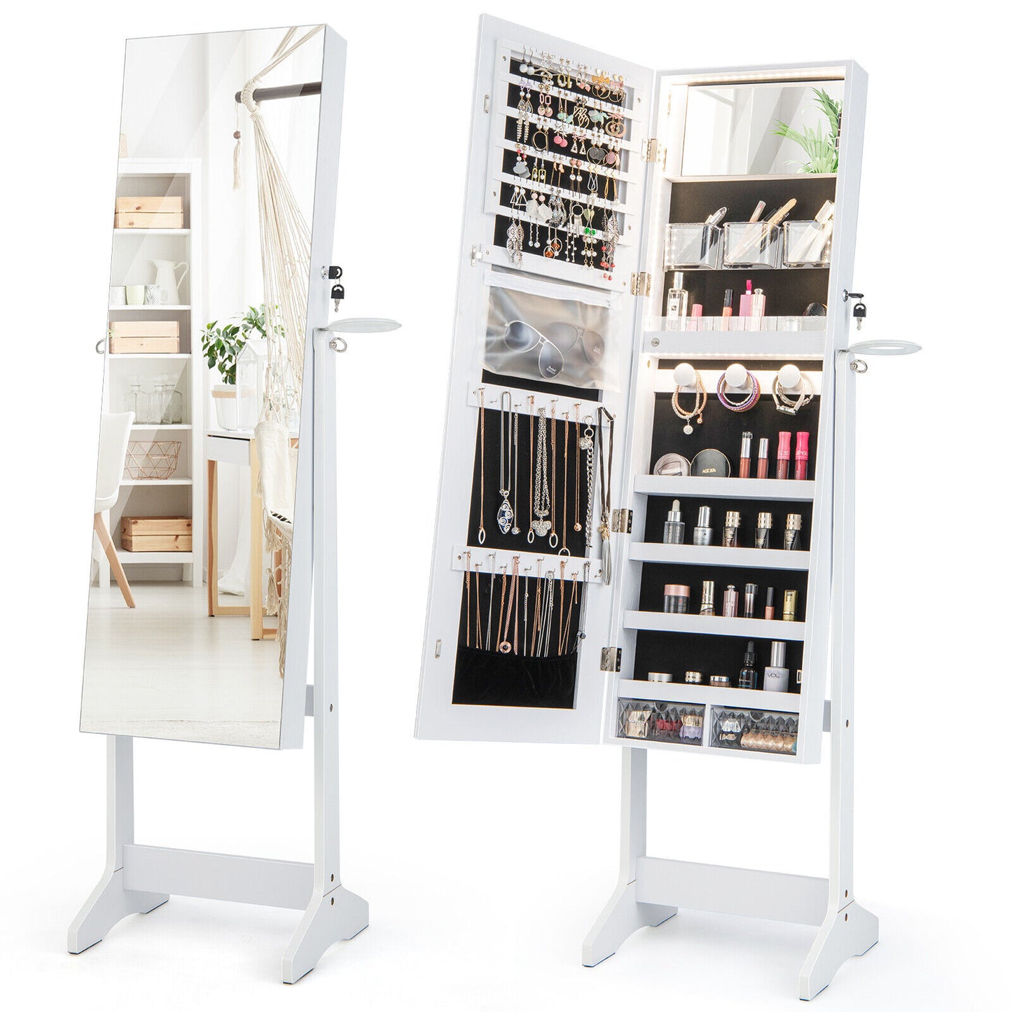 Jewelry Cabinet with Full Length Mirror and LED Lights