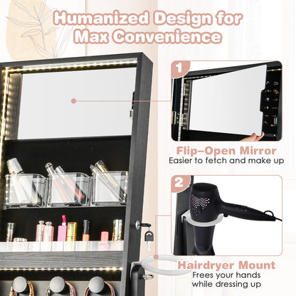 Jewelry Cabinet with Full Length Mirror and LED Lights