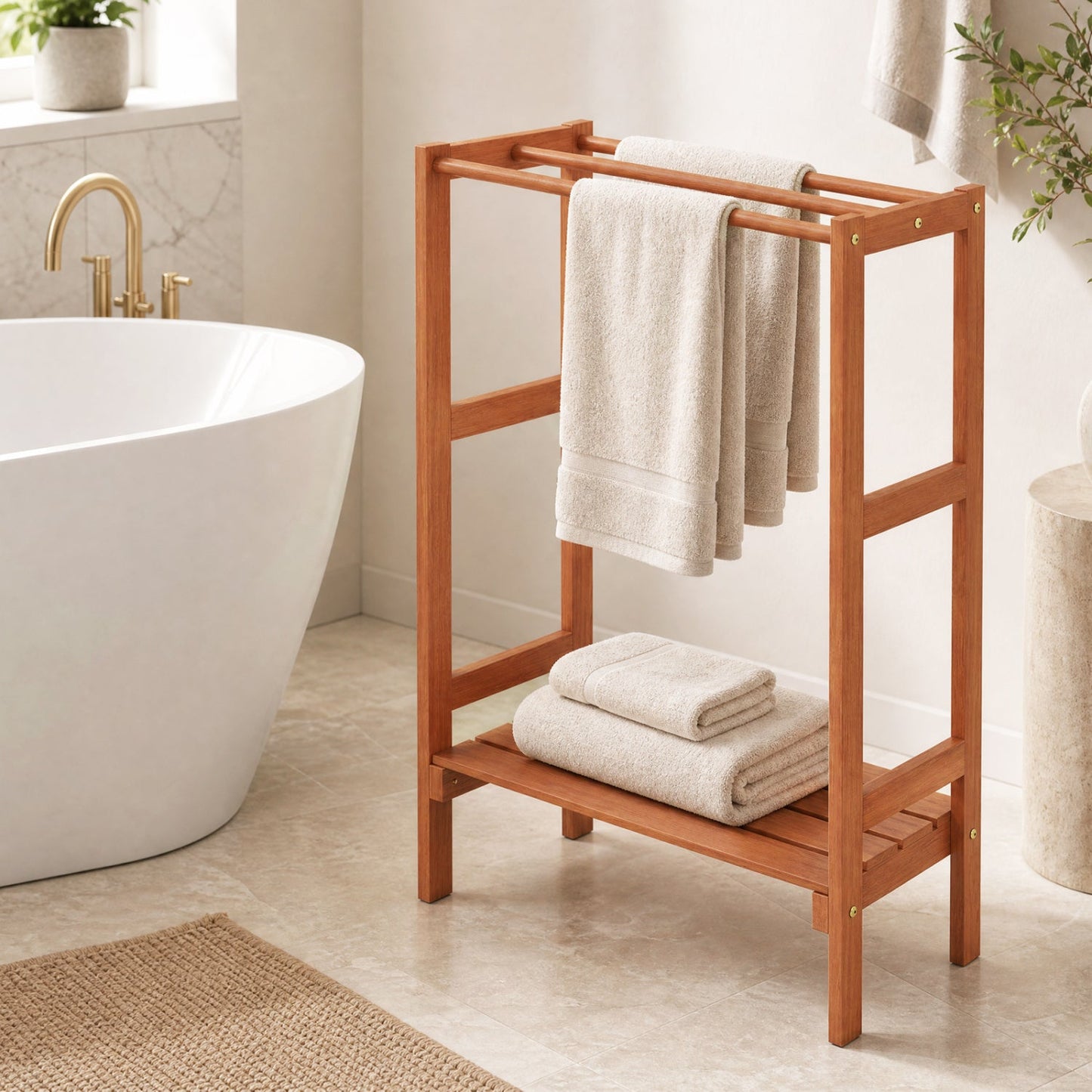 Freestanding Towel Rack with 3 Bars and Bottom Shelf