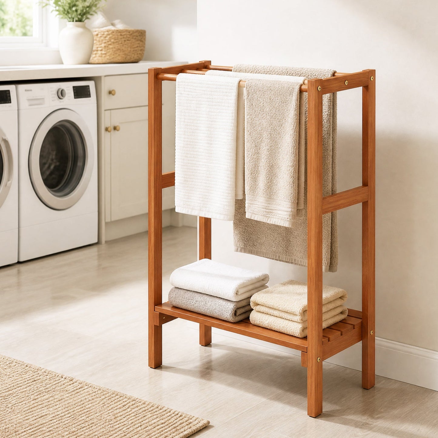 Freestanding Towel Rack with 3 Bars and Bottom Shelf