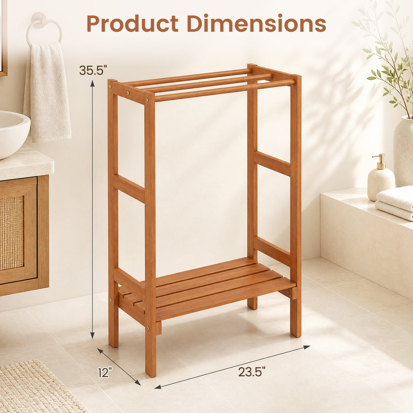 Freestanding Towel Rack with 3 Bars and Bottom Shelf