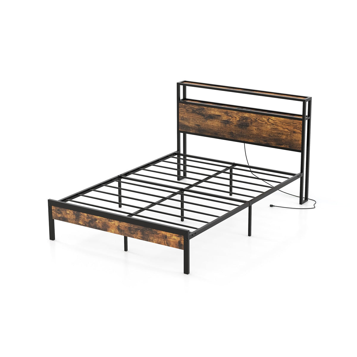 Twin/Full/Queen Bed Frame with Storage Headboard and Charging Station
