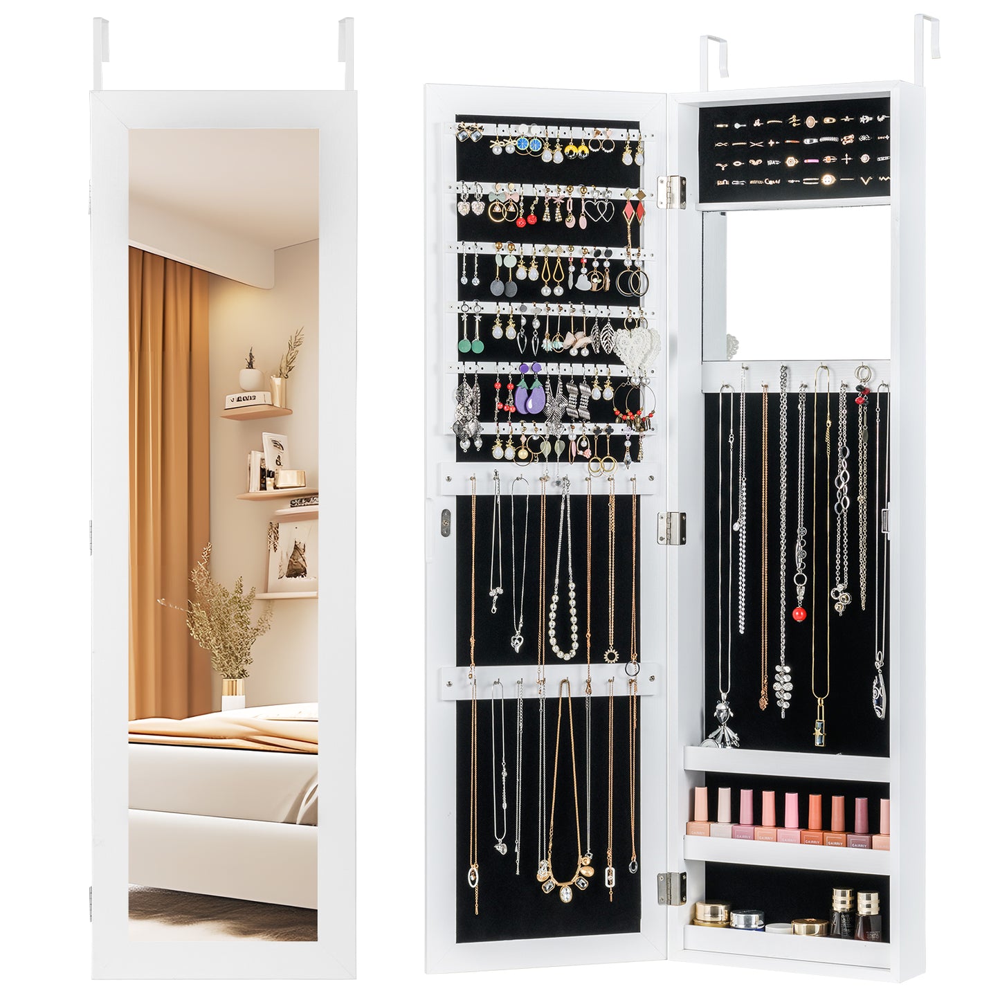 Full Length Mirror Jewelry Cabinet with Wall Mount