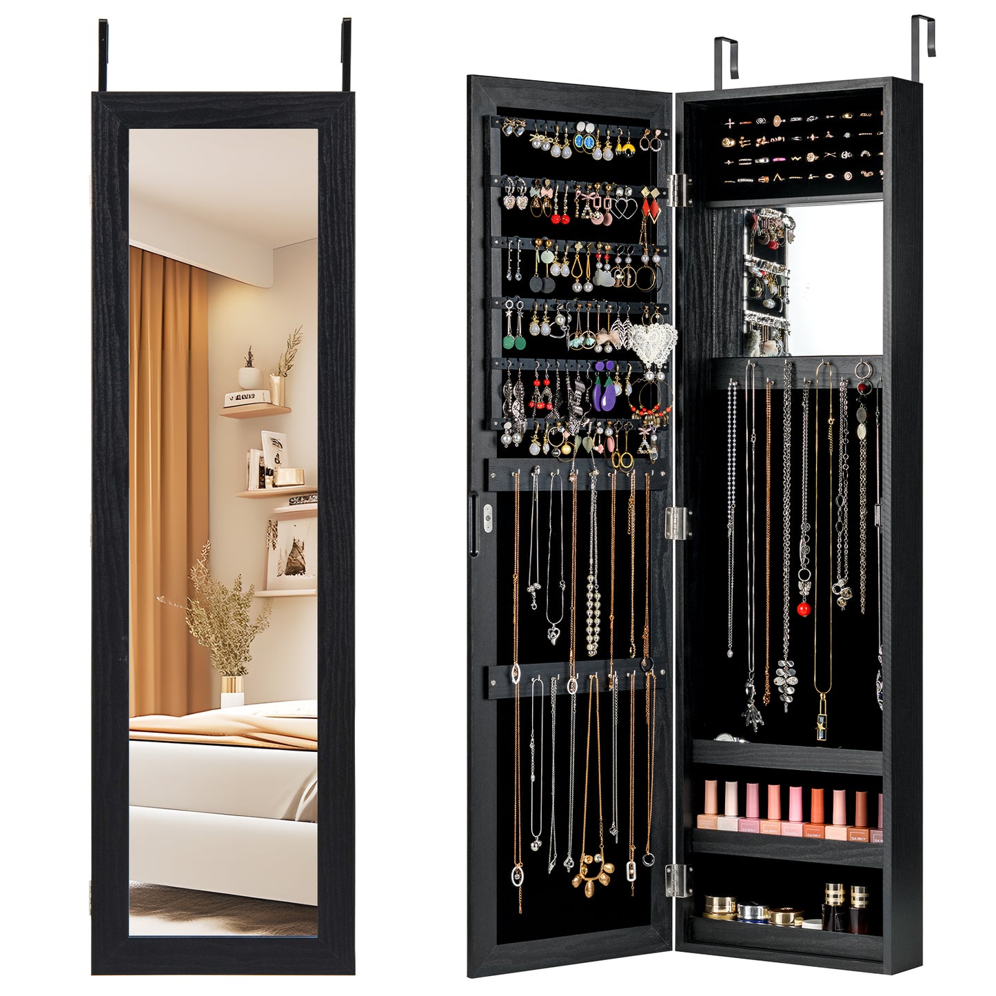 Full Length Mirror Jewelry Cabinet with Wall Mount