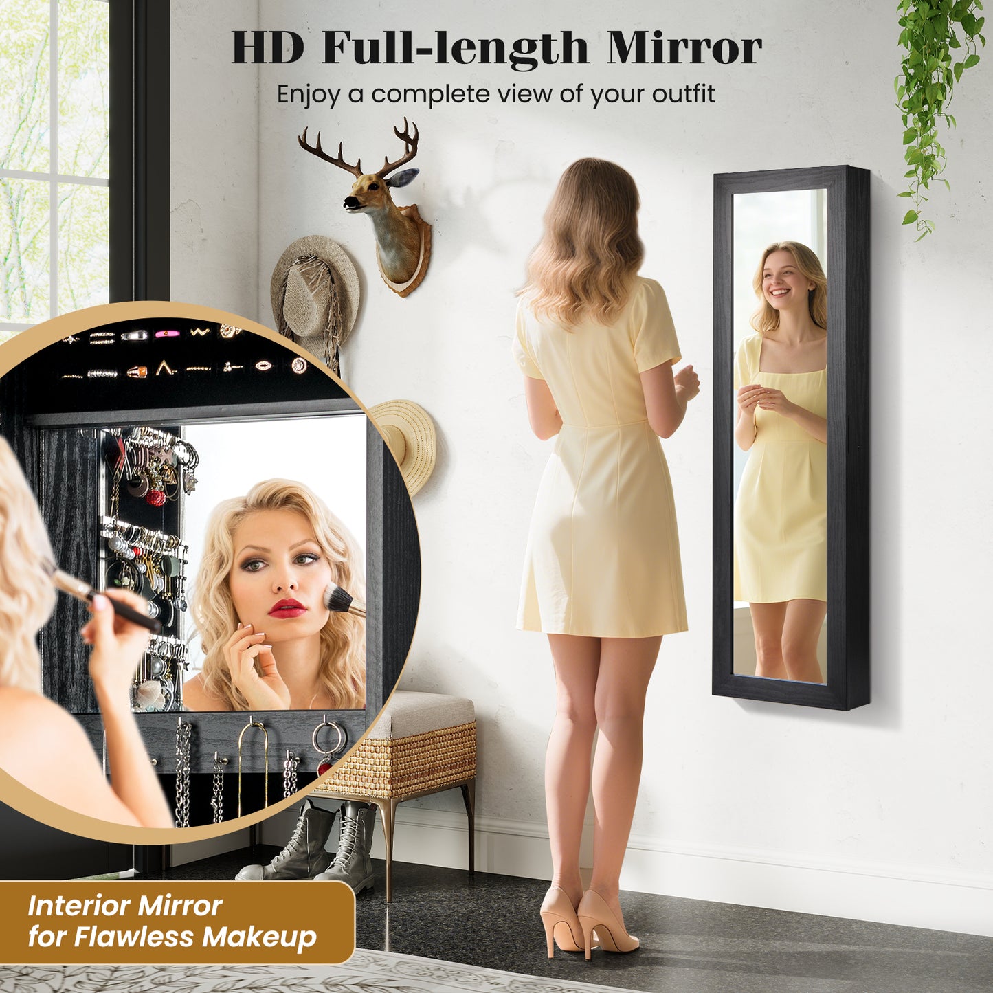 Full Length Mirror Jewelry Cabinet with Wall Mount