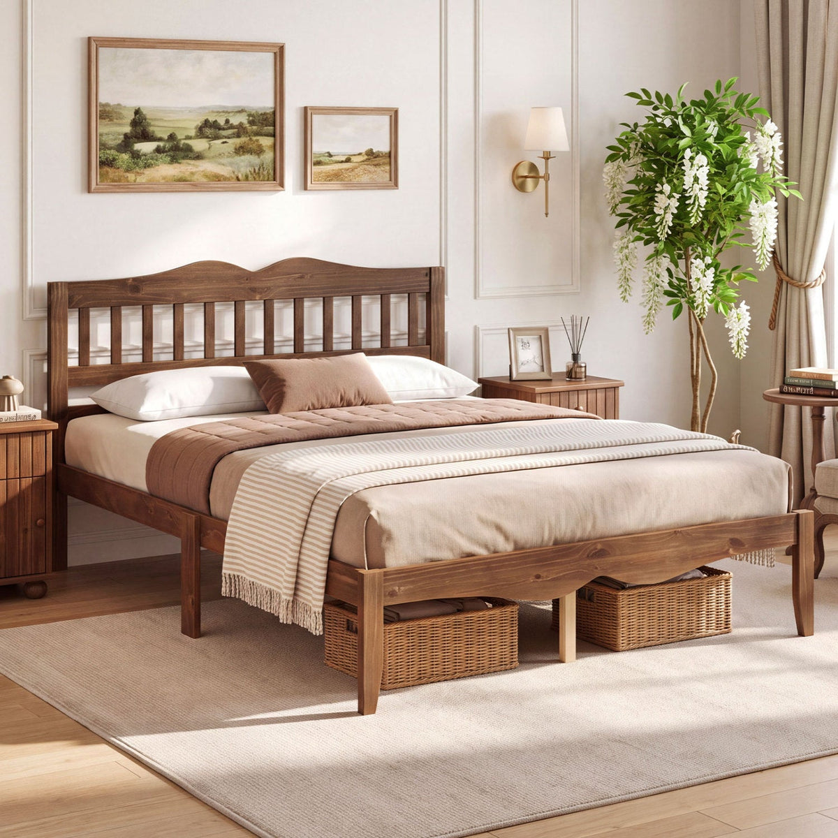Full/Queen Platform Bed Frame with Scalloped Headboard