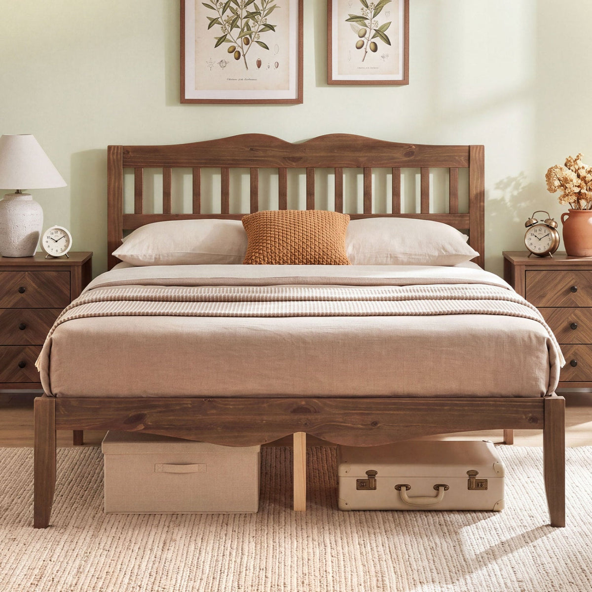 Full/Queen Platform Bed Frame with Scalloped Headboard