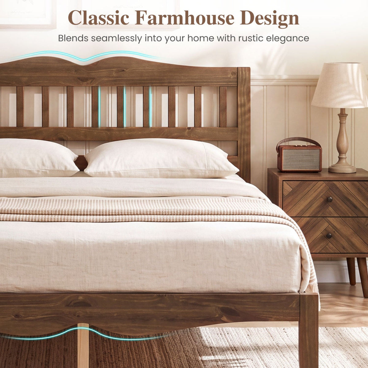 Full/Queen Platform Bed Frame with Scalloped Headboard