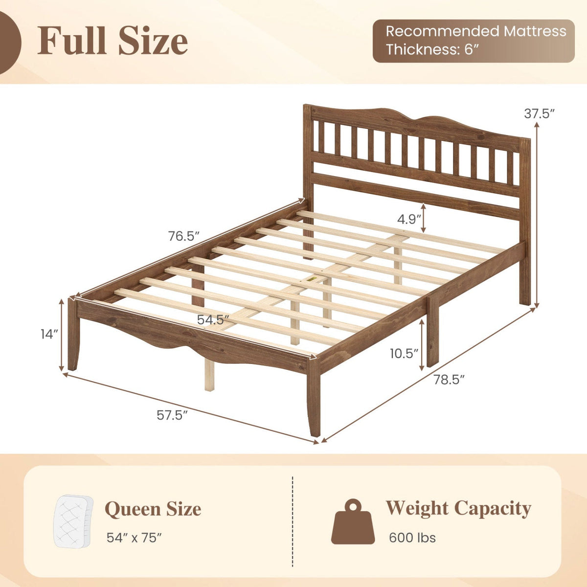 Full/Queen Platform Bed Frame with Scalloped Headboard