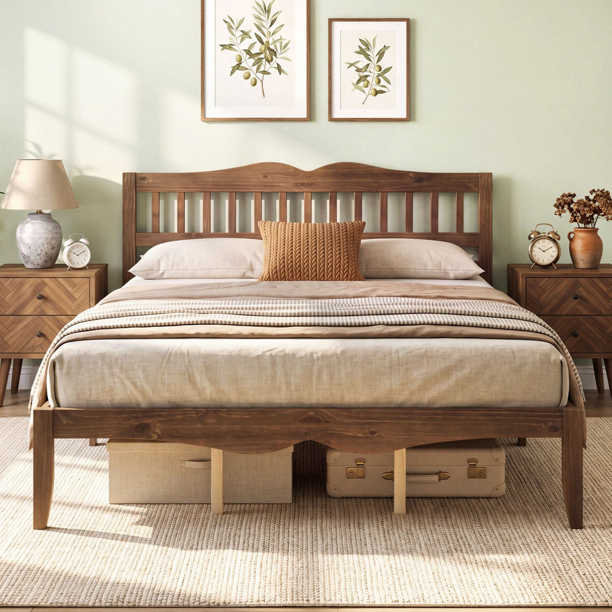 Full/Queen Platform Bed Frame with Scalloped Headboard