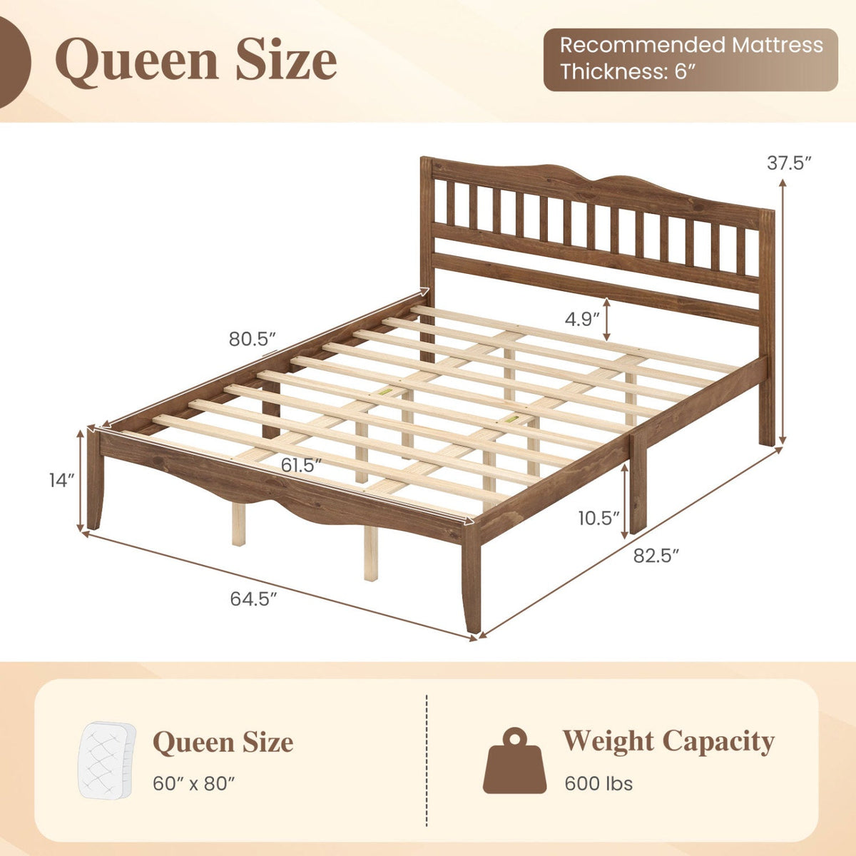 Full/Queen Platform Bed Frame with Scalloped Headboard