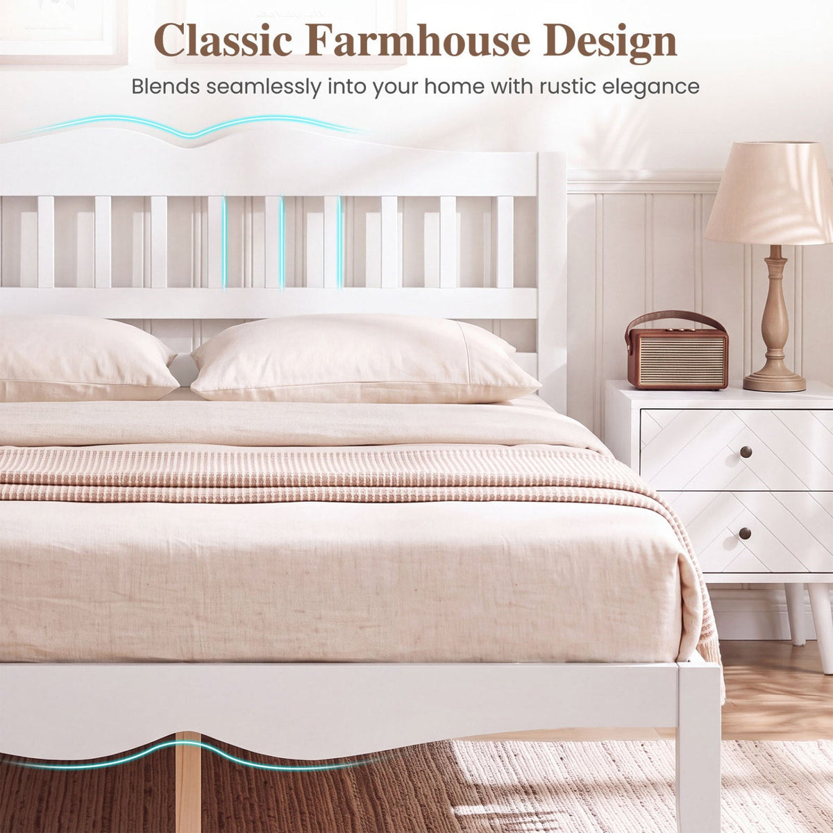 Full/Queen Platform Bed Frame with Scalloped Headboard