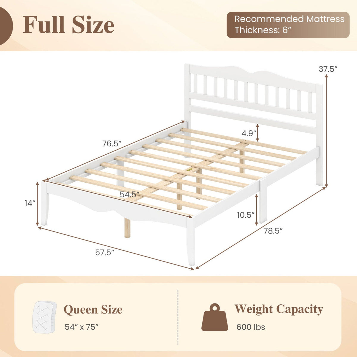 Full/Queen Platform Bed Frame with Scalloped Headboard