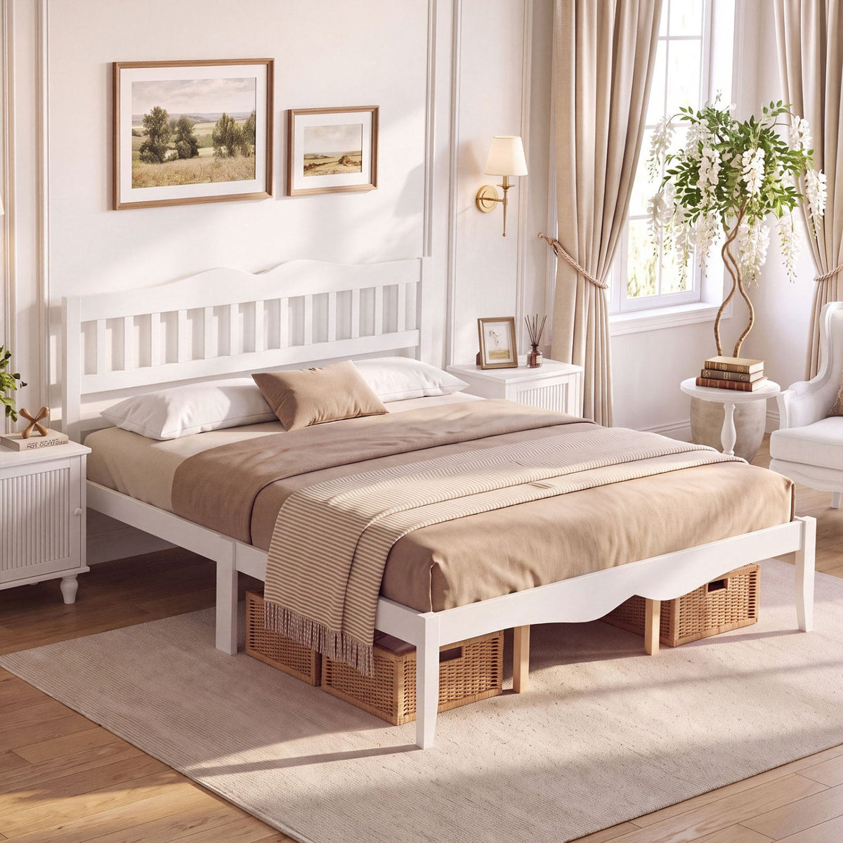 Full/Queen Platform Bed Frame with Scalloped Headboard