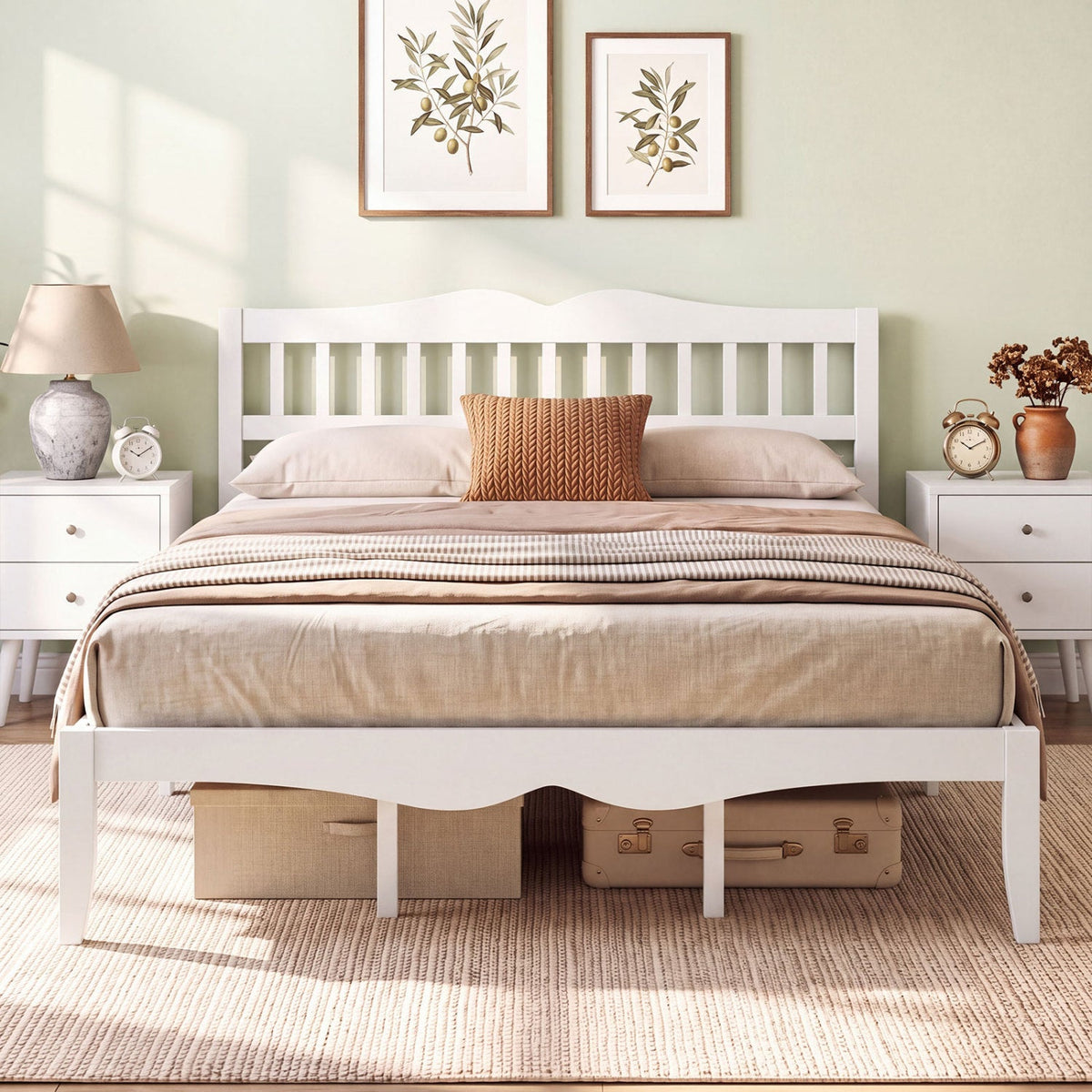 Full/Queen Platform Bed Frame with Scalloped Headboard