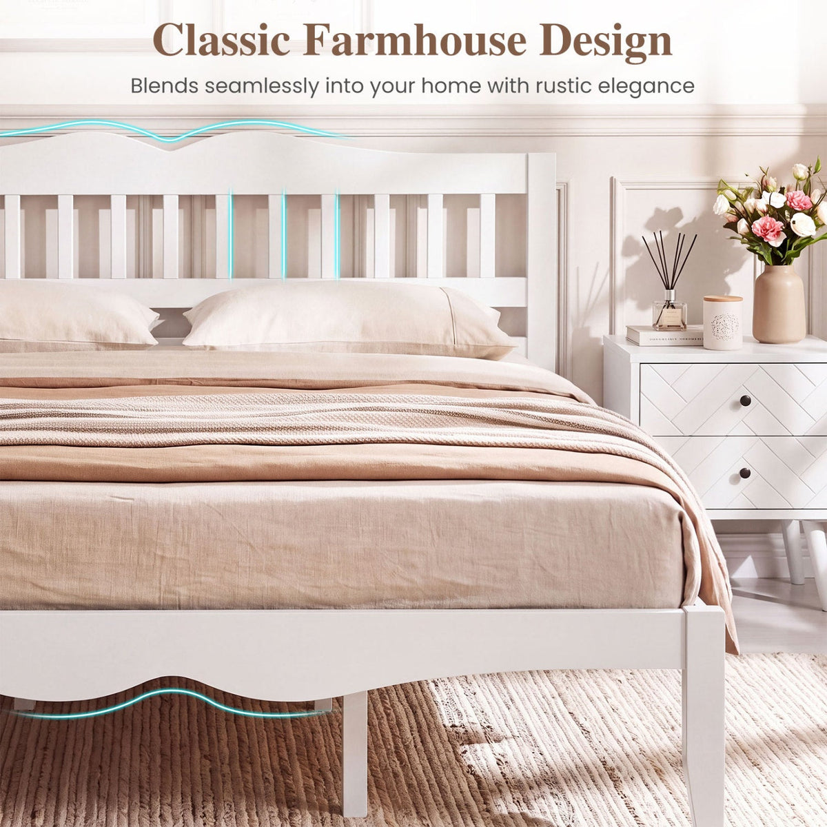 Full/Queen Platform Bed Frame with Scalloped Headboard