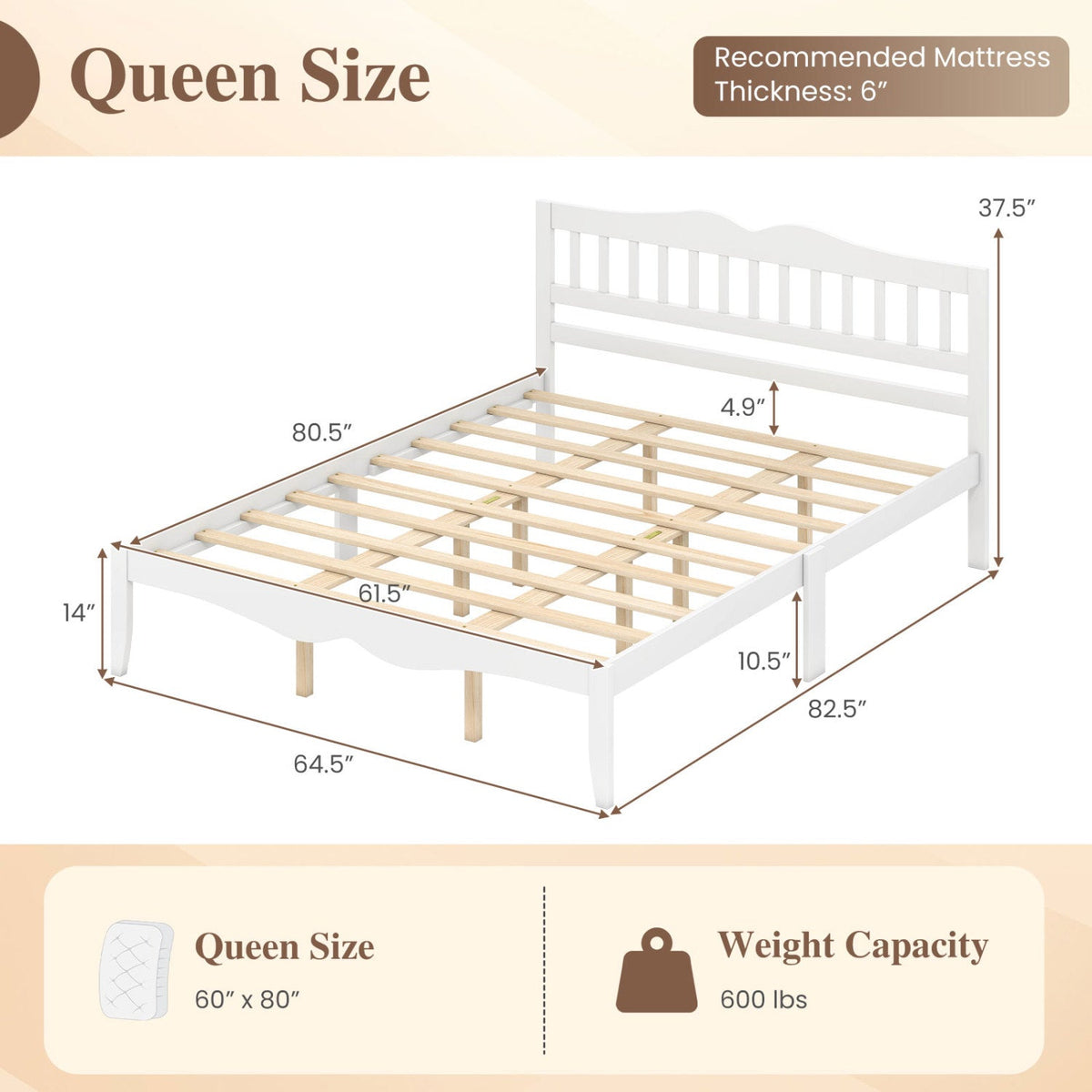 Full/Queen Platform Bed Frame with Scalloped Headboard