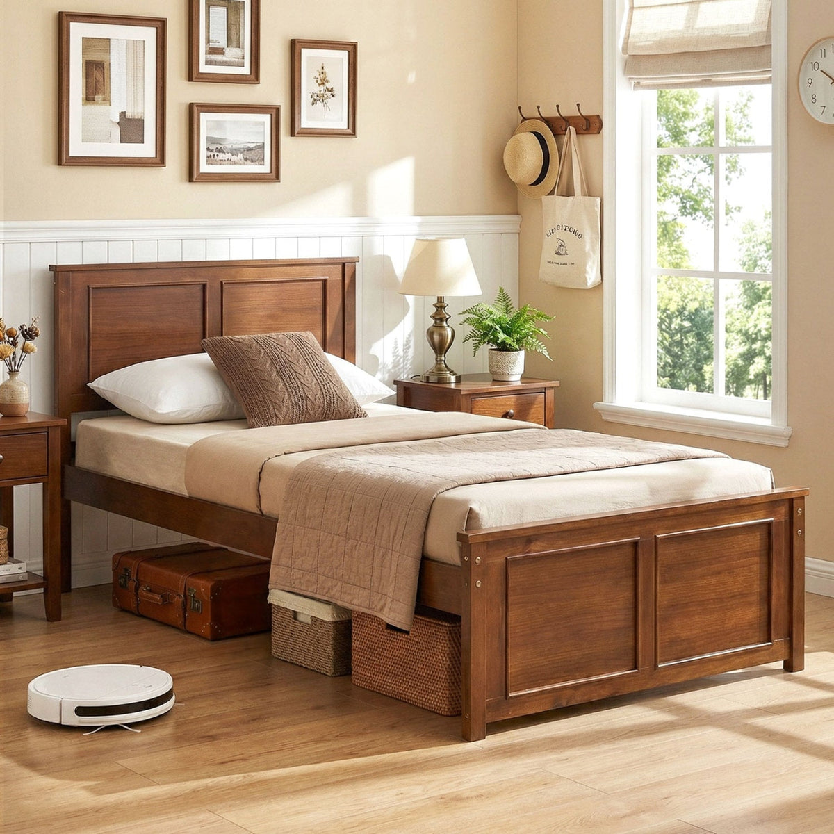 Twin Size Wooden Platform Bed Frame with Headboard
