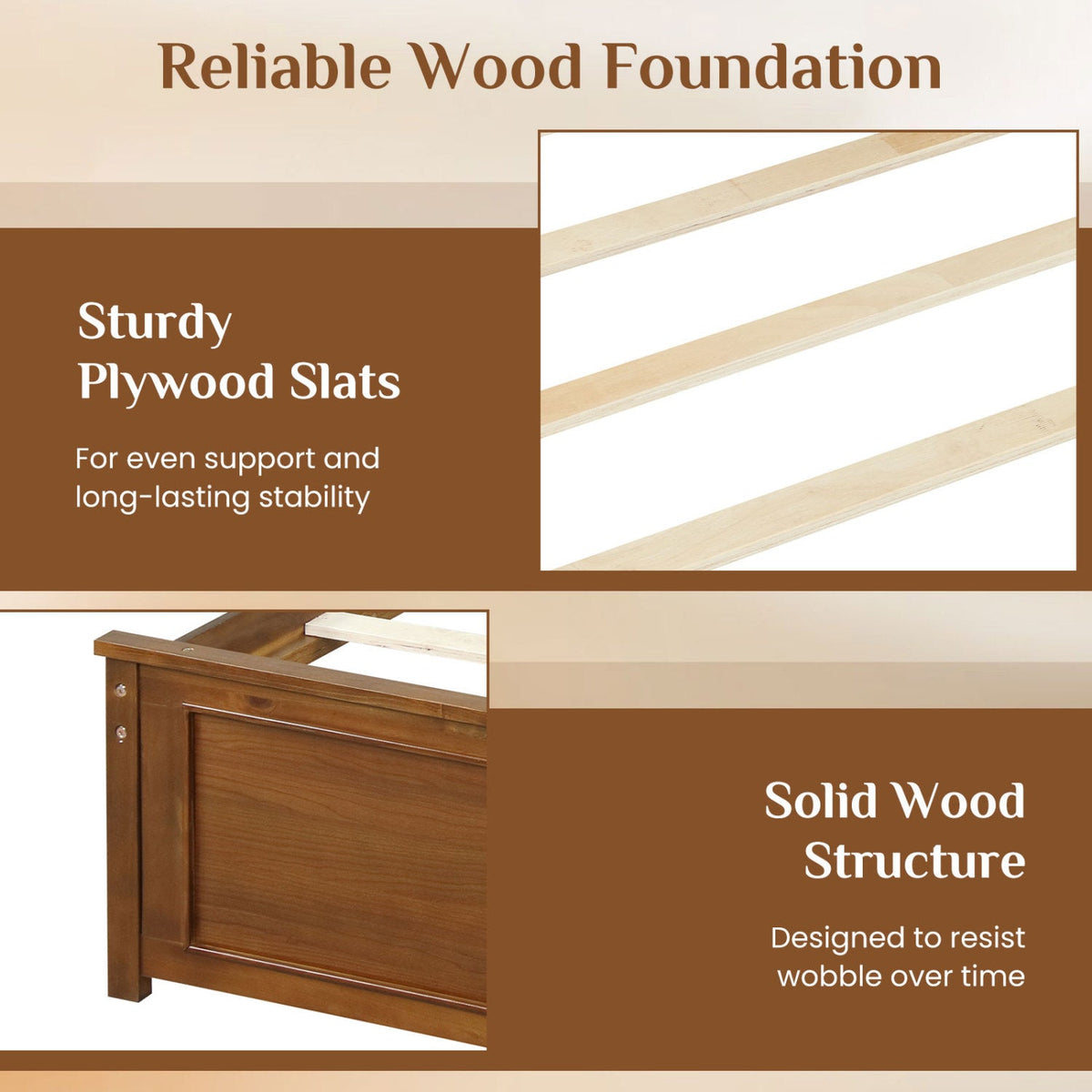 Twin Size Wooden Platform Bed Frame with Headboard