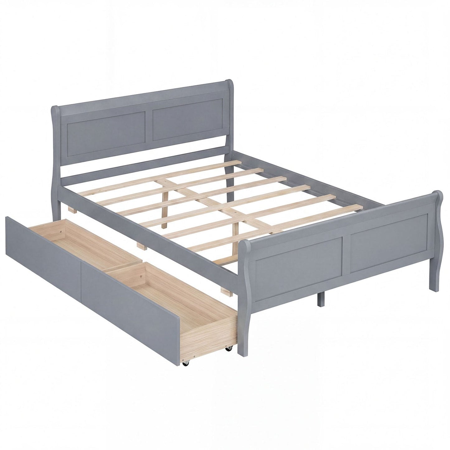 Full Size Bed Frame with 2 Storage Drawers and Footboard for Kids Teens Adults