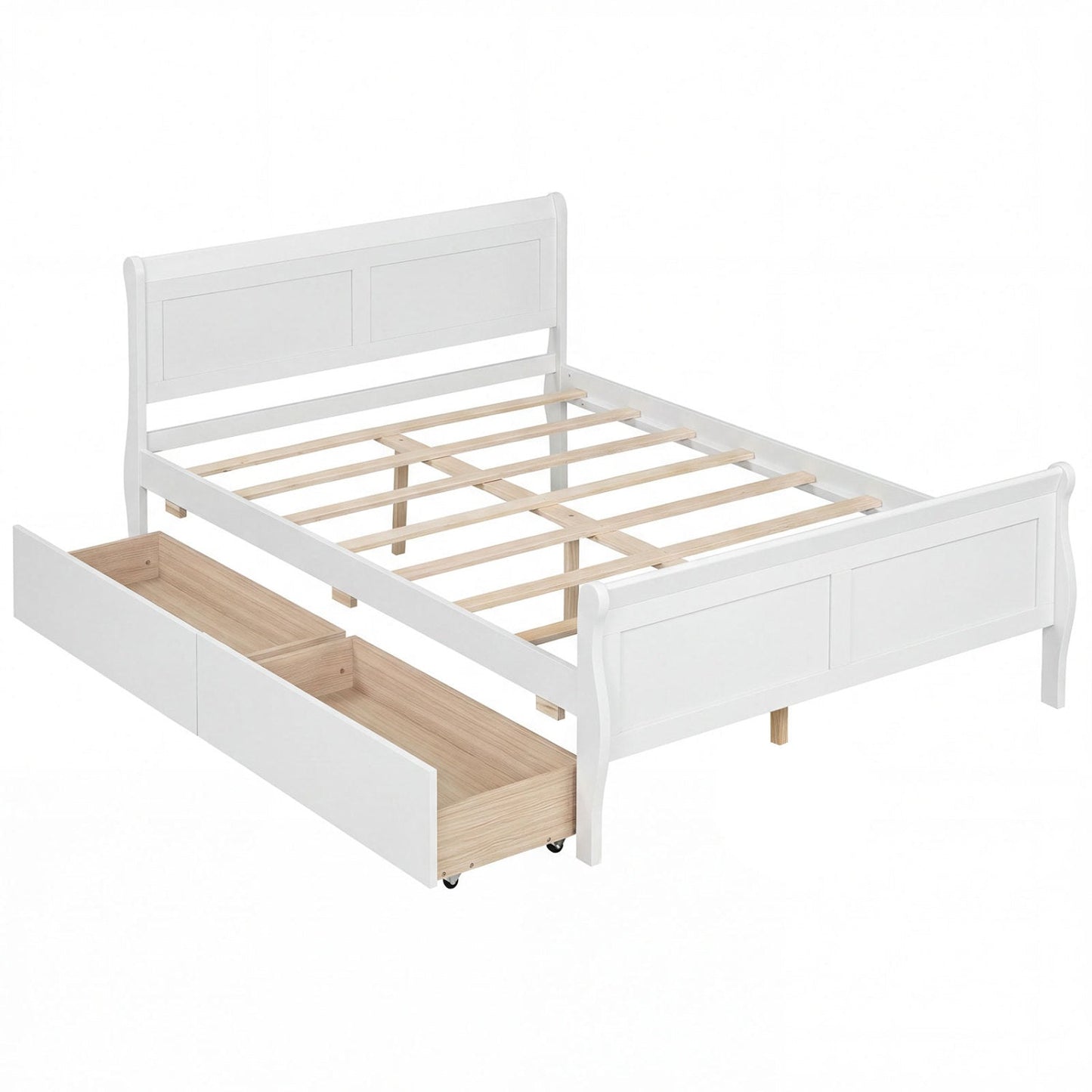 Full Size Bed Frame with 2 Storage Drawers and Footboard for Kids Teens Adults
