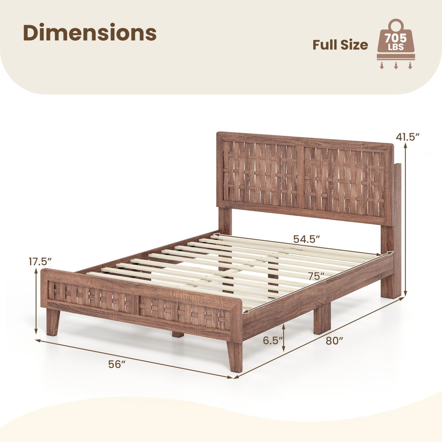Twin Size Bed Frame Mid Century with Woven Accent Headboard
