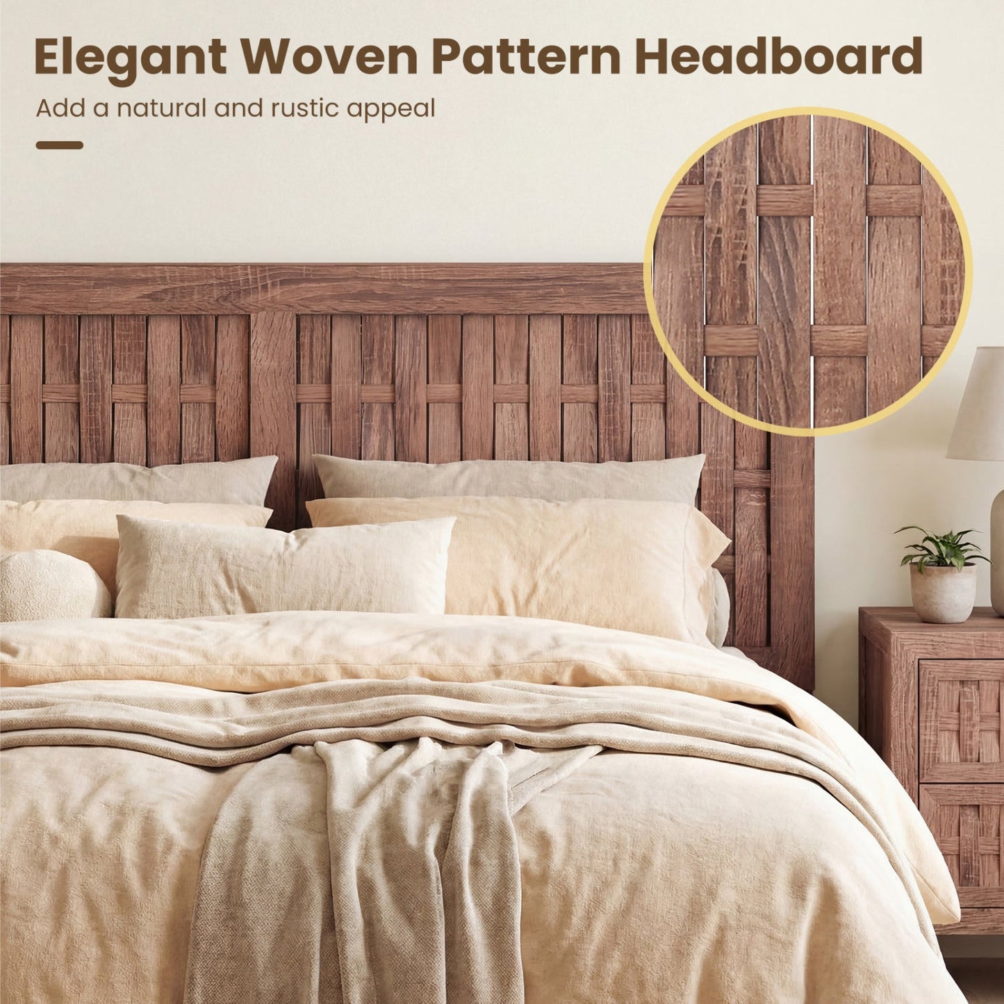 Twin Size Bed Frame Mid Century with Woven Accent Headboard