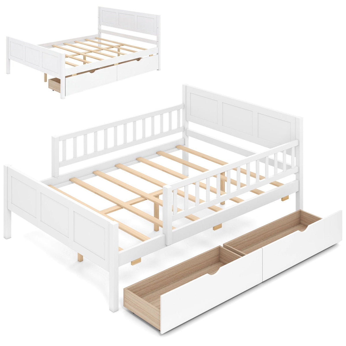 Full Size Platform Bed Frame with Detachable Guardrails