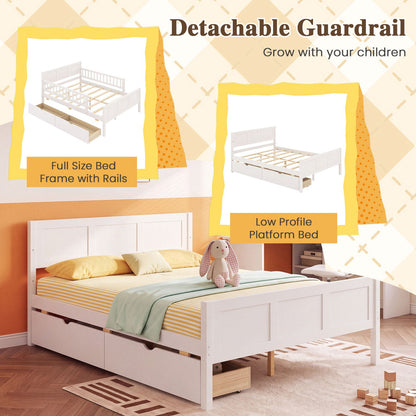 Full Size Platform Bed Frame with Detachable Guardrails
