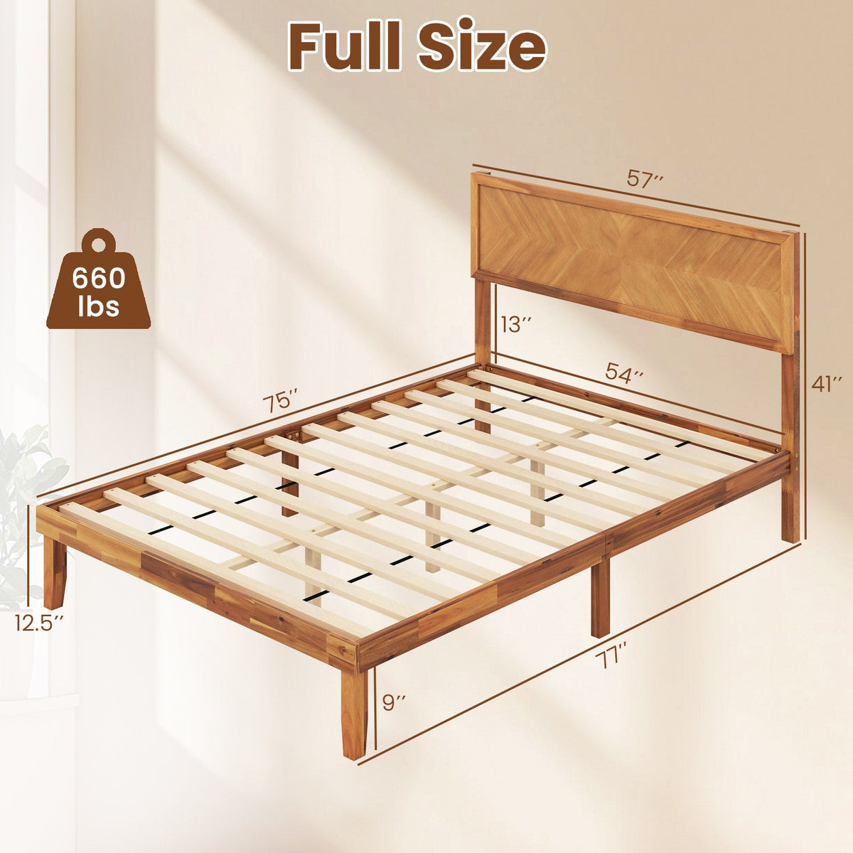 Twin/Full/Queen Size Bed Frame with Headboard and Storage Space