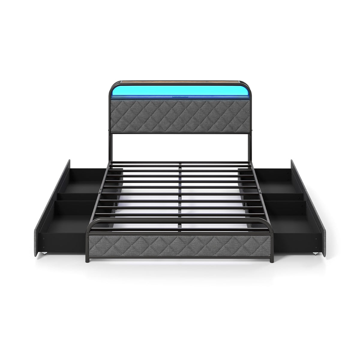 Twin/Full/Queen Size Bed Frame with LED Lights and Charging Station
