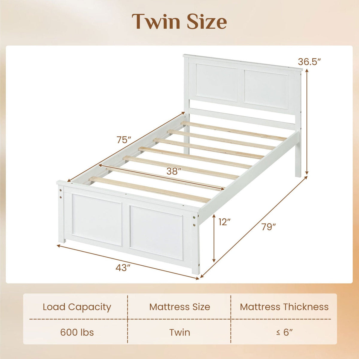 Twin Size Platform Bed Frame with Headboard