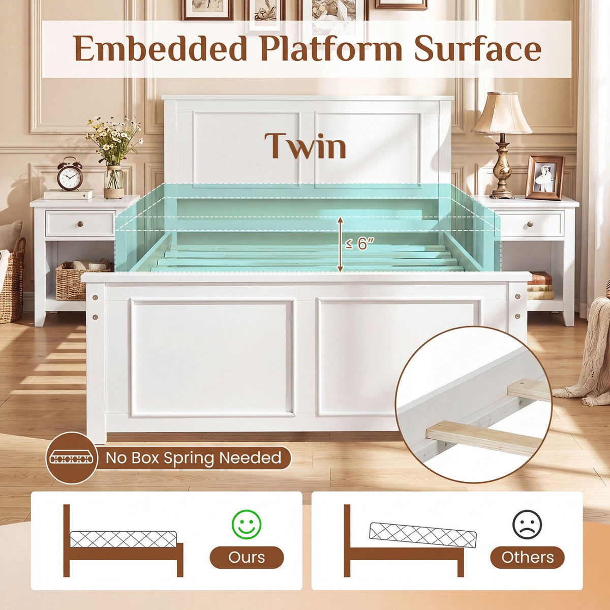 Twin Size Platform Bed Frame with Headboard