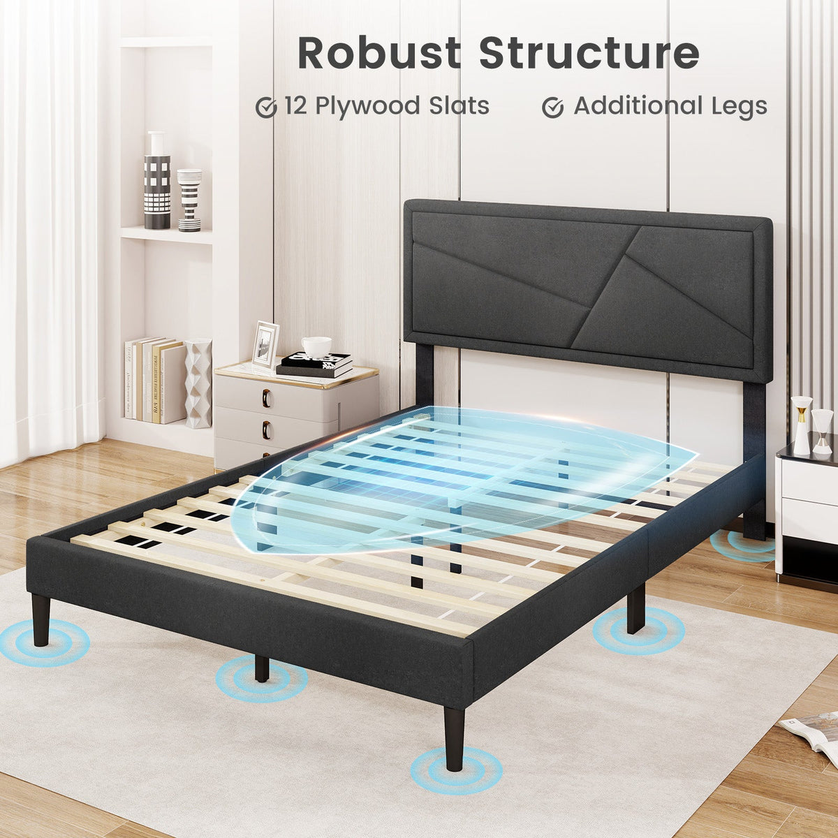 Twin/Full/Queen Size Upholstered Platform Bed Frame with High Headboard